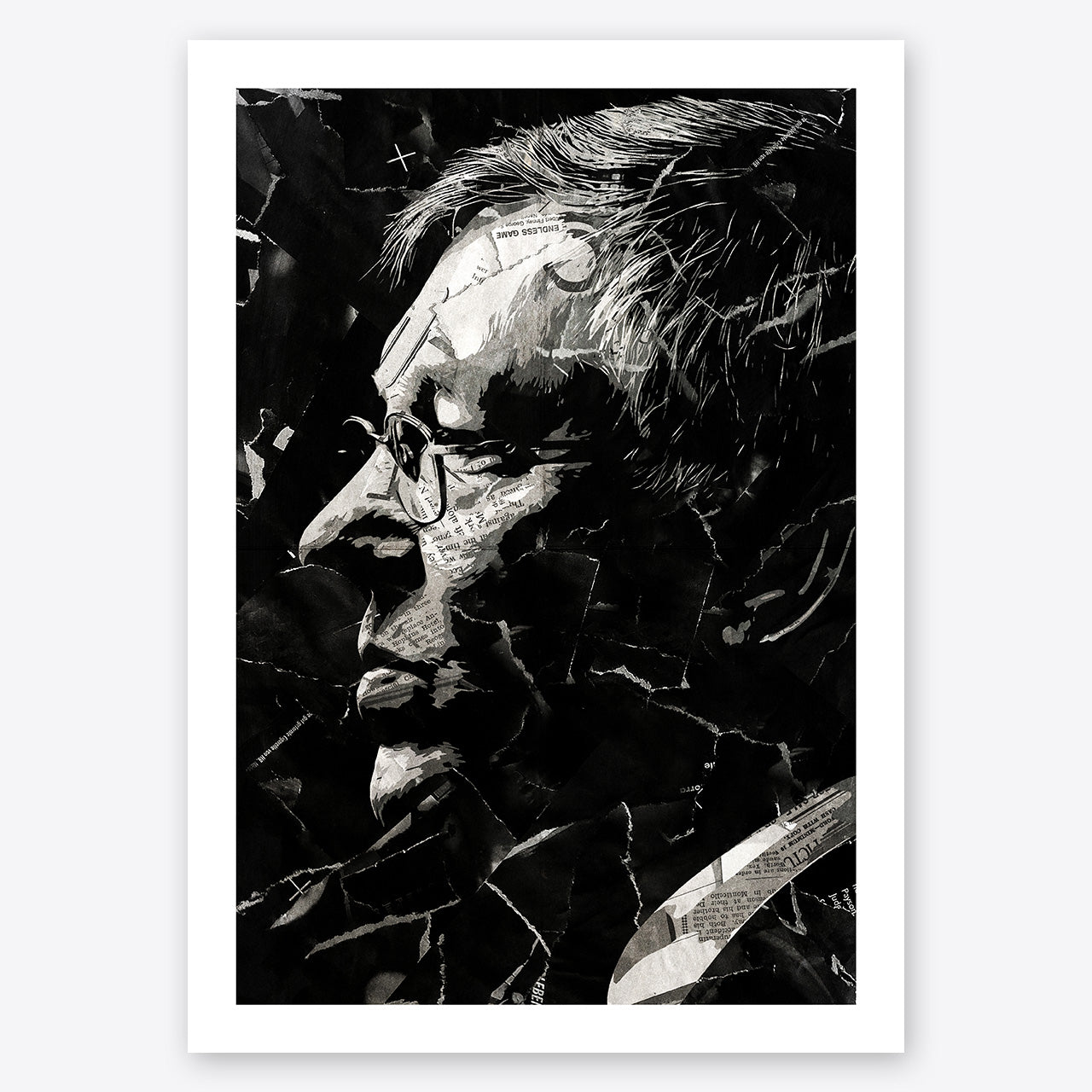 A digital collage portrait of Alex Ferguson created using ripped up magazines and newspaper. An archival standard quality print from The Building House.