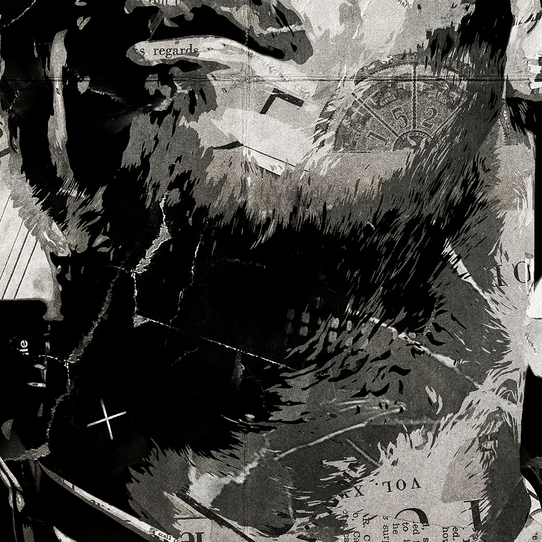 A poster design of Peter Quill / Star Lord as played by Chris Pratt in Guardians of the Galaxy - created using a collage of torn pieces of magazine pages in black and white.