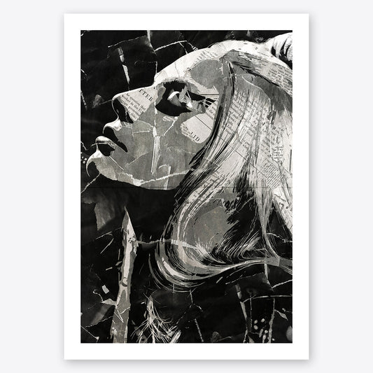 A digital collage portrait of Lady Gaga created using ripped up magazines and newspaper. An archival standard quality print from The Building House.