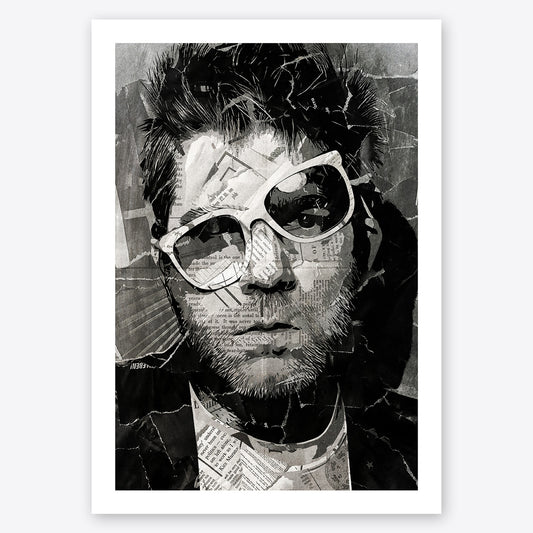 A digital collage portrait of James Murphy of LCD Sound System created using ripped up magazines and newspaper. An archival standard quality print from The Building House.