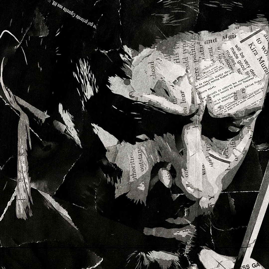 A Wolverine / Logan / Hugh Jackman poster design - a portrait of Wolverine made using a collage of torn pieces of magazine pages in black and white.