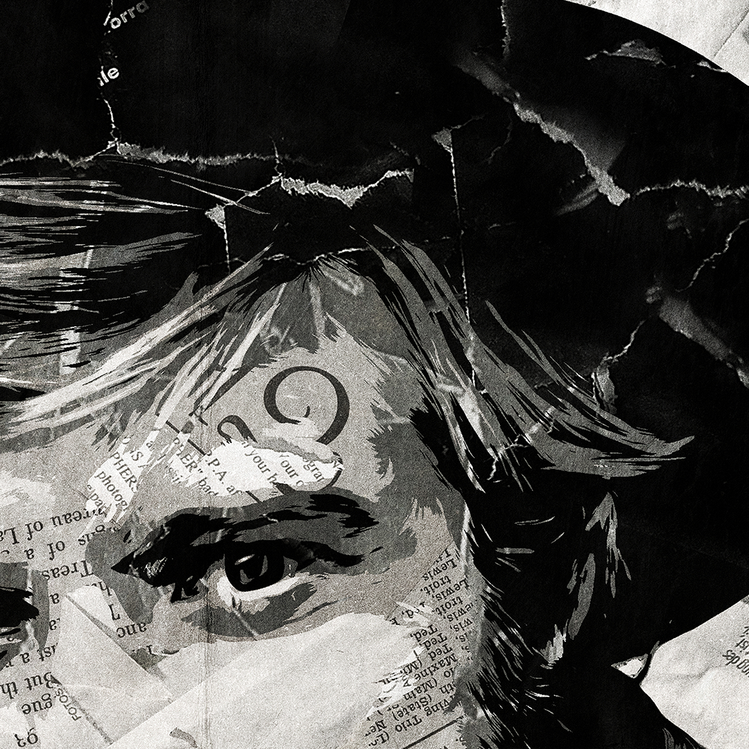 A Sundance Kid / Robert Redford poster design - a portrait of Robert created using a collage of torn pieces of magazine pages in black and white.