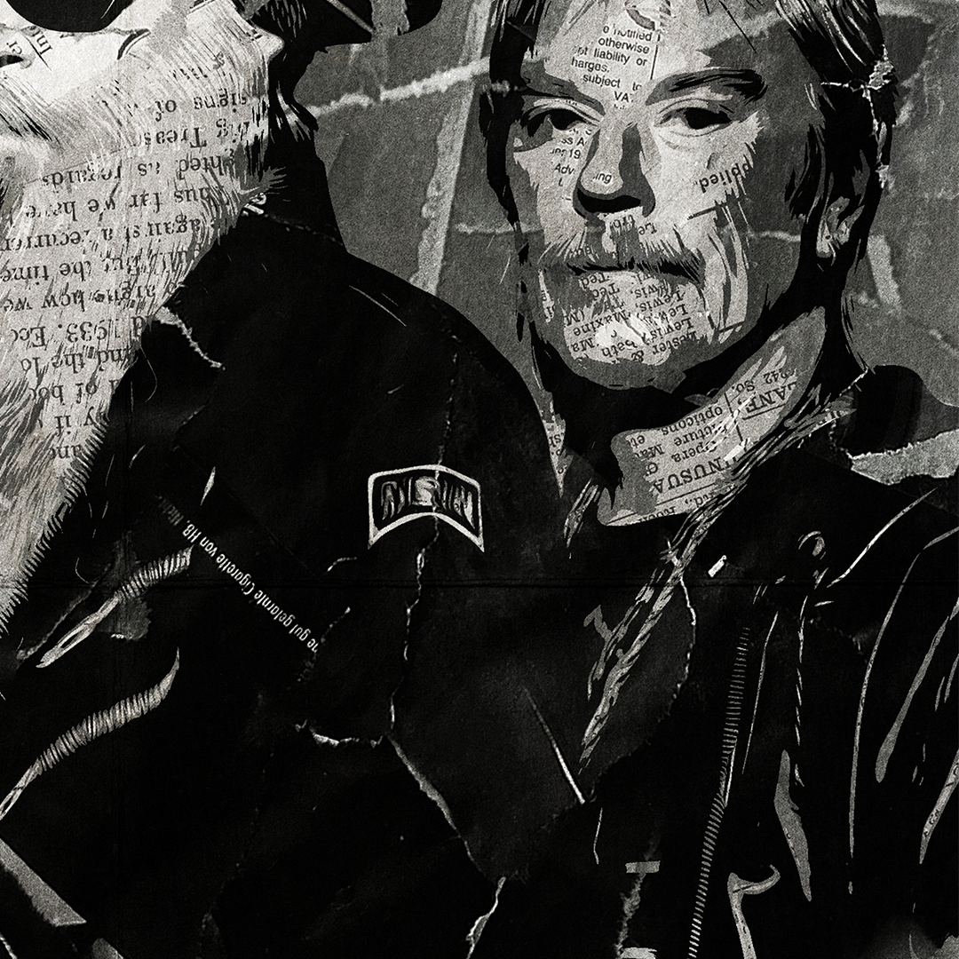A ZZ Top poster design - a portrait of Billy Gibbons, Frank Beard & Dusty Hill made using a collage of torn pieces of magazine pages in black and white.