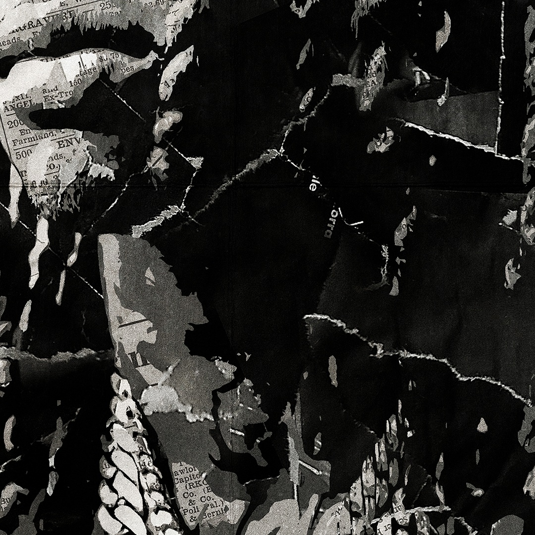 A King Von poster design - a portrait of King Von made using a collage of torn pieces of magazine pages in black and white.
