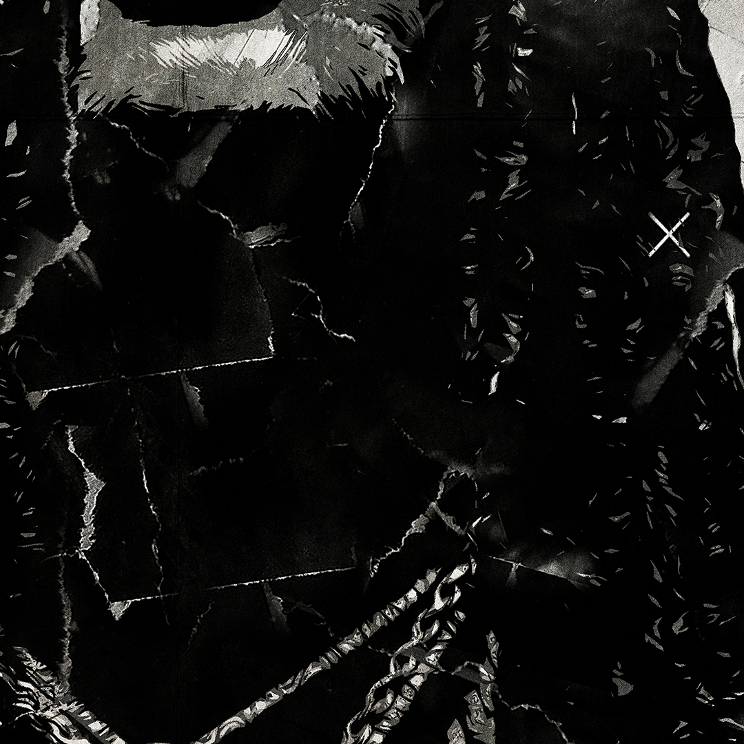 A Chief Keef poster design - a portrait of Chief Keef made using a collage of torn pieces of magazine pages in black and white.