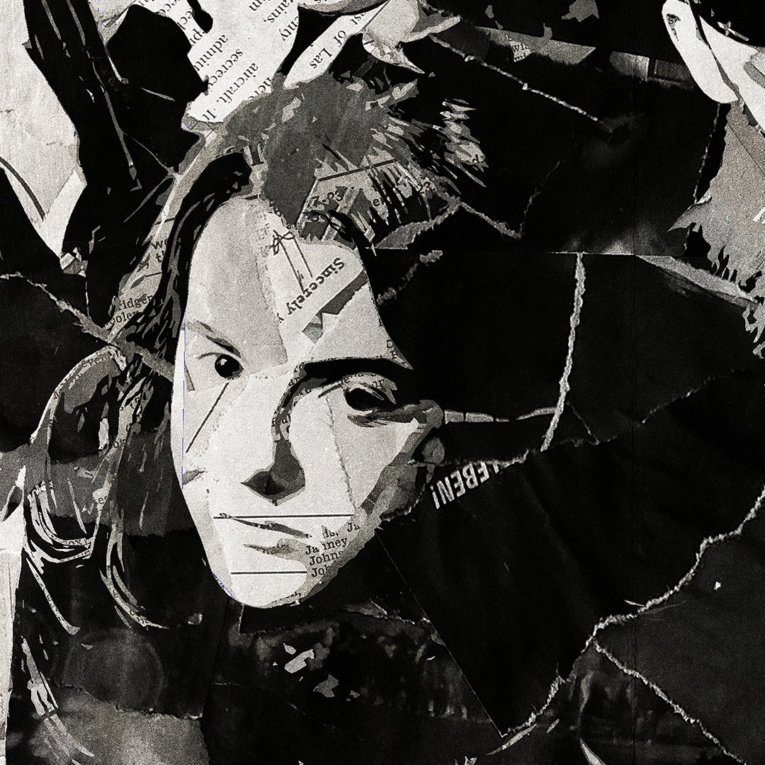 A Manic Street Preachers poster design - a portrait of The Manics made using a collage of torn pieces of magazine pages in black and white.