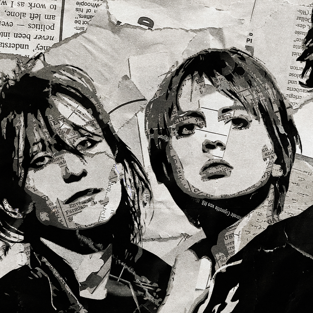 An Elastica poster design - a portrait of Elastica made using a collage of torn pieces of magazine pages in black and white.
