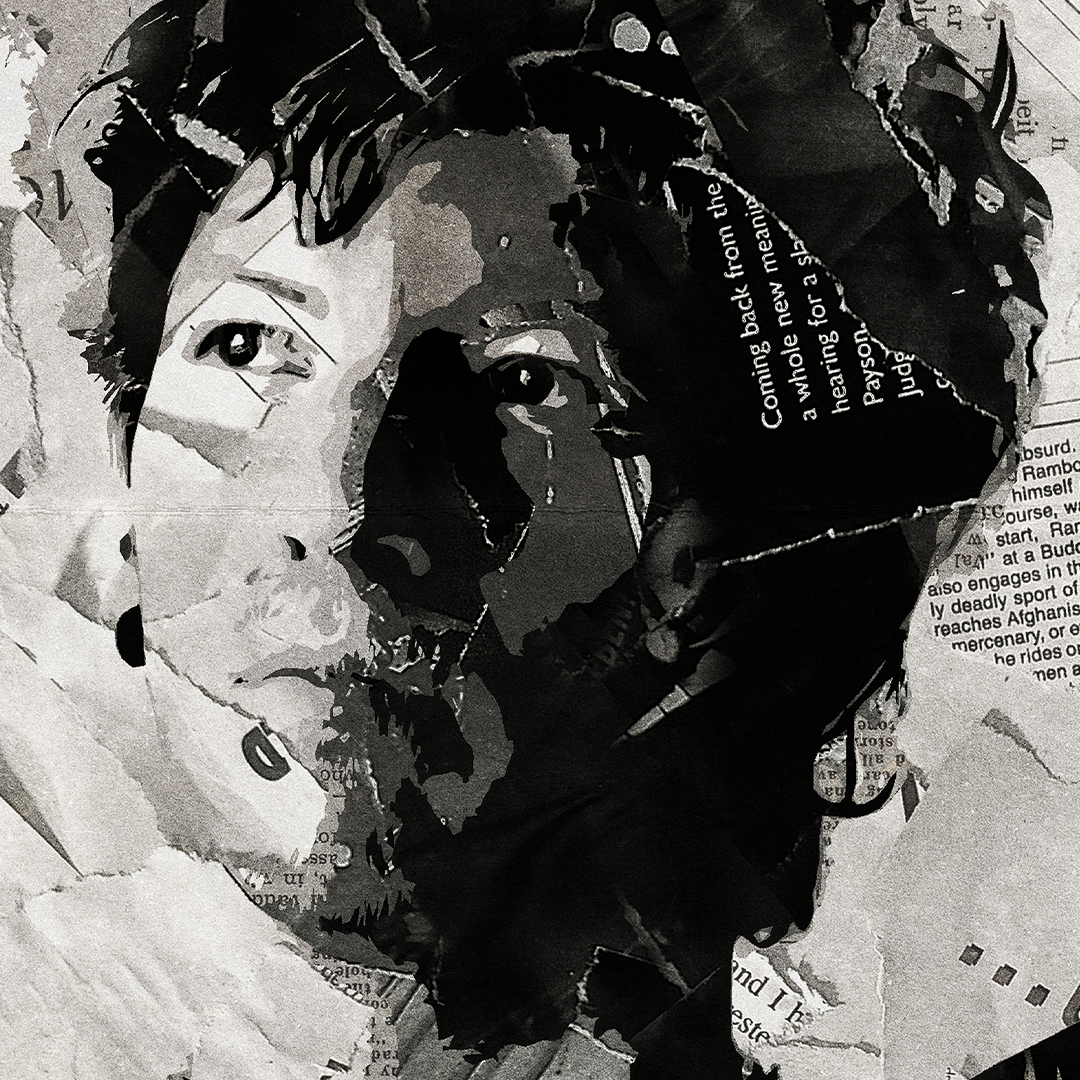 A Twenty One Pilots poster design - a portrait of Tyler Joseph & Josh Dun made using a collage of torn pieces of magazine pages in black and white.